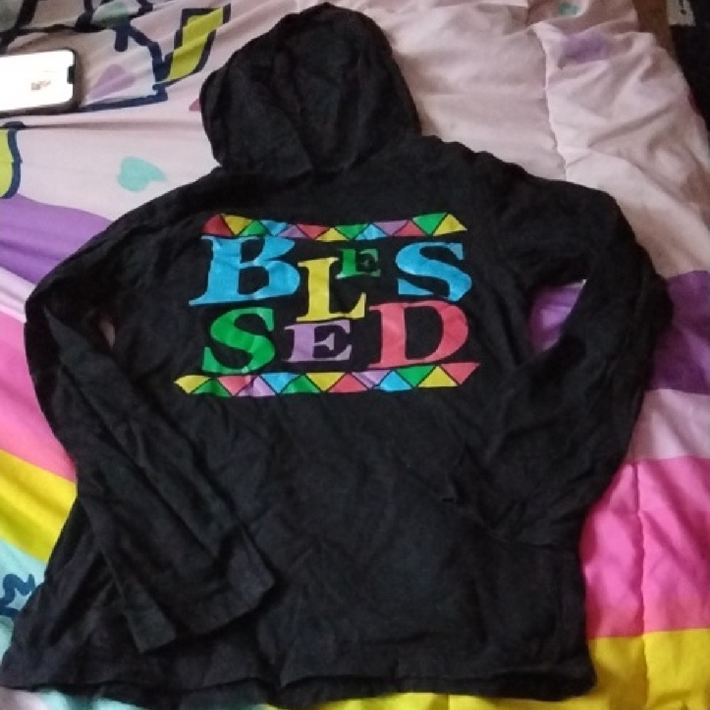 Black Hoodie with Colorful 'Blessed' Print